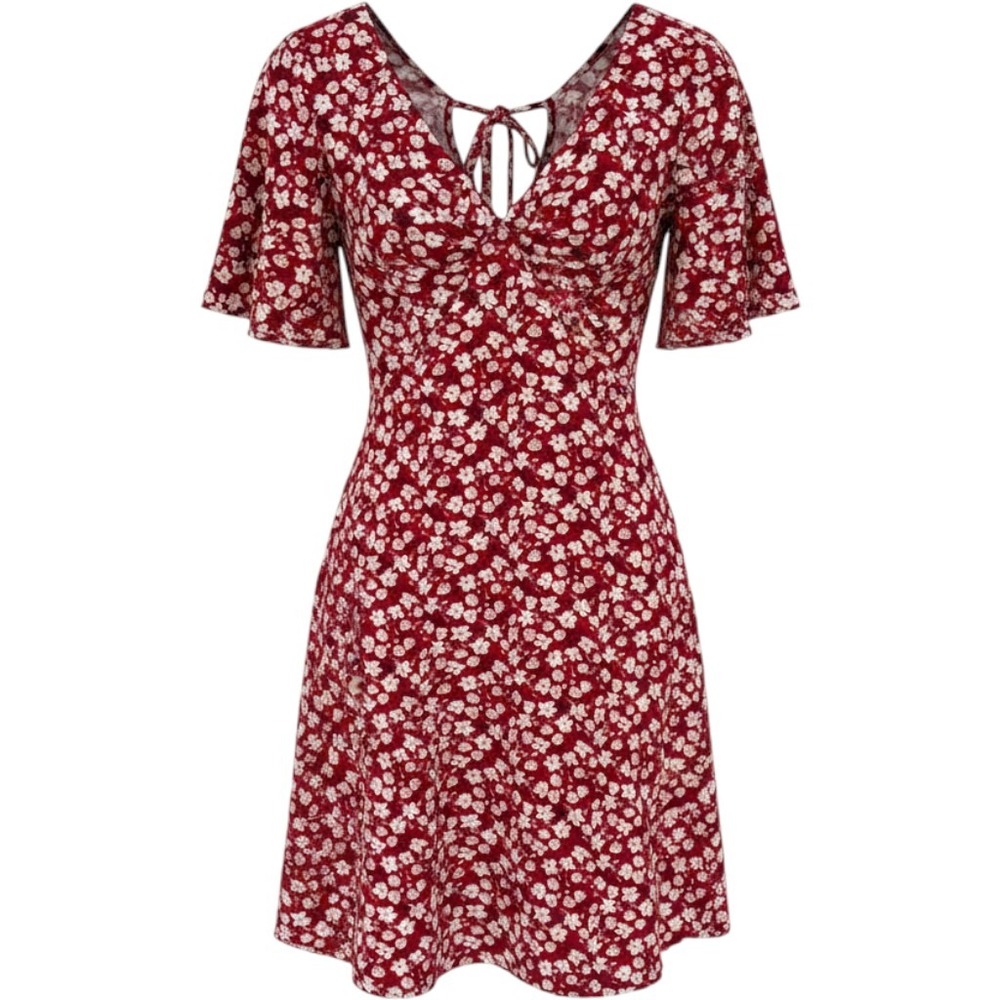 Beachsissi Floral Mini Dress Womens Small Red Cottagecore Boho Romantic Feminine